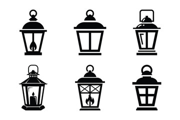 Christmas winter lantern icon set. Vector illustration of silhouette icons. © RotanKumer