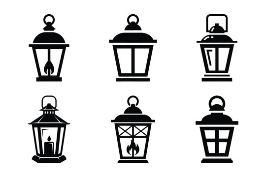 Christmas winter lantern icon set. Vector illustration of silhouette icons.