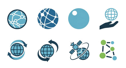 Global network icons representing worldwide connection, communication, and technology solutions for international business expansion and digital transformation