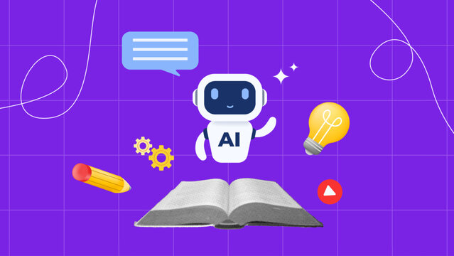 An AI learning assistant helps for ideas, write, and solve problems. open halftone collage book. Intelligent educational support with intelligent study guides