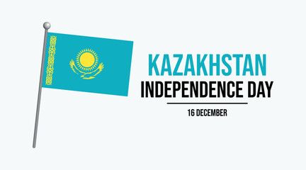 Kazakhstan Independence Day poster vector illustration. Kazakhstan flag on a pole icon. Waving flag of Kazakhstan symbol. 16 December. Template for background, banner, card. Important day