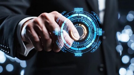 Man in a suit is pointing at something. Concept of professionalism and authority, as the man is dressed in a suit and tie - Powered by Adobe