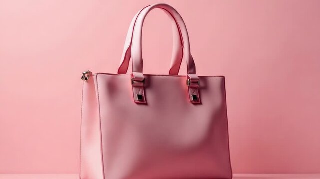 Video A pink purse sits alone on a table, perfect for adding a pop of color to any scene