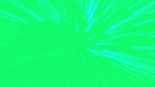 Green and blue speed lines moving effect on chroma key green screen alpha channel background