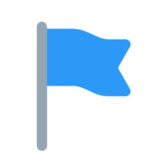 Simple Blue Flag on Gray Pole on Black Background