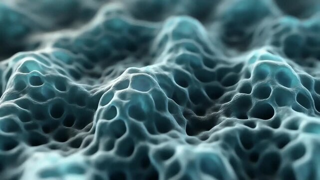 Extreme close-up microscopic footage showing an abnormal cell with intense membrane ruffling and shifting organic shapes. Textured surfaces, dynamic motion, and biological irregularities