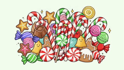 Festive Assortment of Holiday Candies and Treats Illustration.