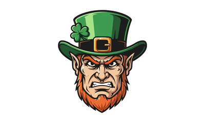 A Detailed Illustration of an Angry Leprechaun Wearing a Green Hat for St