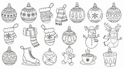 Hand-Drawn Christmas Ornaments and Winter Holiday Elements.