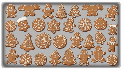 A festive assortment of decorated gingerbread Christmas cookies.