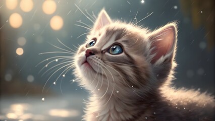 Playful Kitten Looking Up With Big Eyes