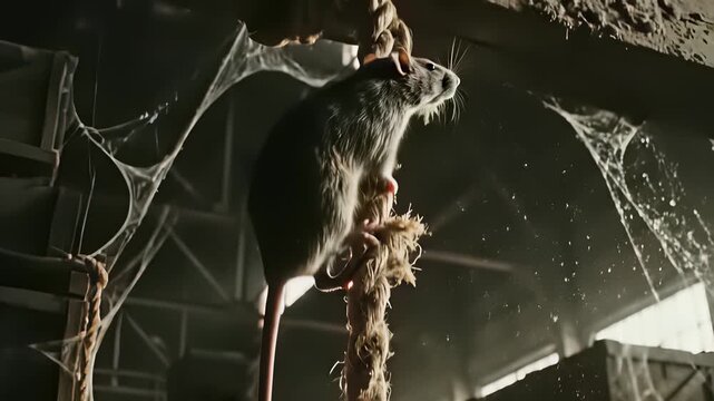 Rats demonstrate perseverance and adaptability as they scale rope ladders in dimly lit room, exemplifying the concept of lty by finding leverage and opportunity despite adversity.