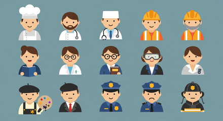Diverse career portraits showcase professionals in various industries like culinary arts, medicine, construction, law enforcement, and emergency services