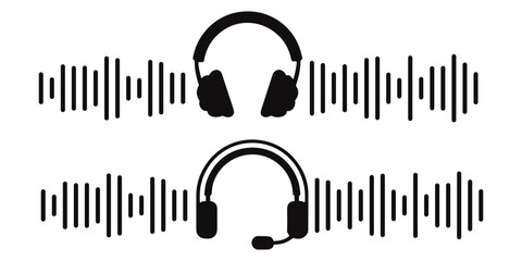 
Sound Wave Visualization, Podcast sound waves set. Waveform pattern for music player, podcast