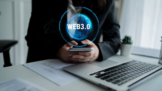 The global impact of the Web 3.0 next generation internet. A futuristic concept of a worldwide decentralized network and digital transformation. Motif