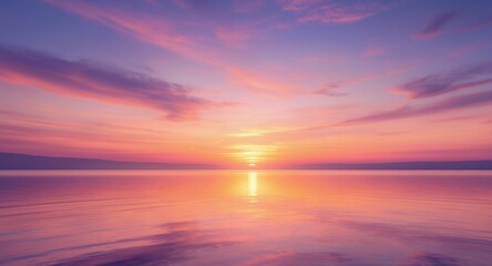 Obraz premium Vibrant Sunset Over Calm Tropical Sea with Dramatic Pink and Purple Sky Reflection