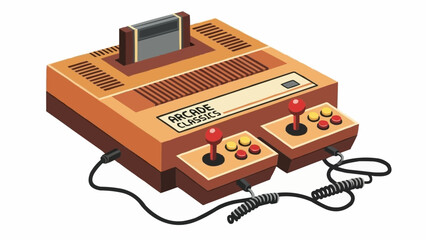 Classic retro video game console with two joysticks isolated on a white background. © Gogoo