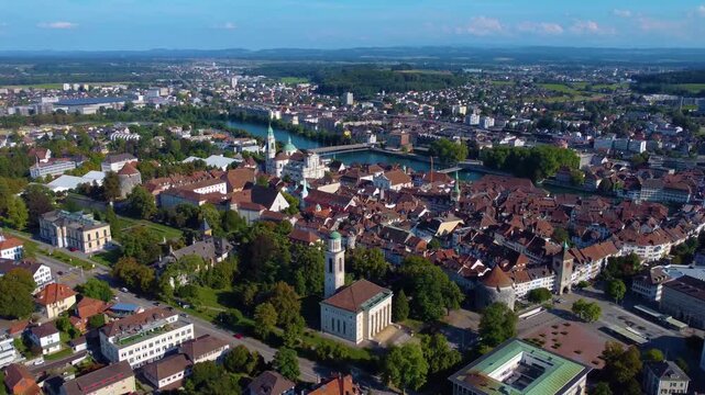 Aerial view around the city Solothurn in Switzerland on a sunny day in summer
