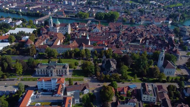 Aerial view around the city Solothurn in Switzerland on a sunny day in summer
