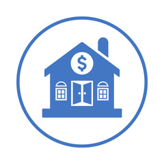 Blue house icon with dollar signloan and mortgage conceptbanking or finance business symbolreal estate investment vector illustration on transparent background for versatile design purposes