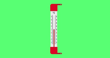 Celsius thermometer temperature rising animation on green screen. 2D animation of outdoor thermometer with red liquid rising to the top - Powered by Adobe