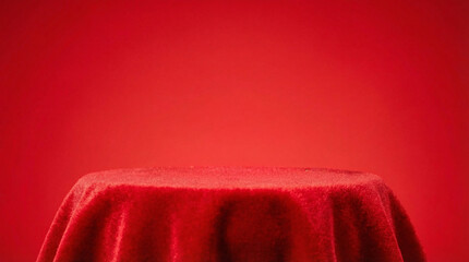 Red Velvet Covered Podium on Red Background