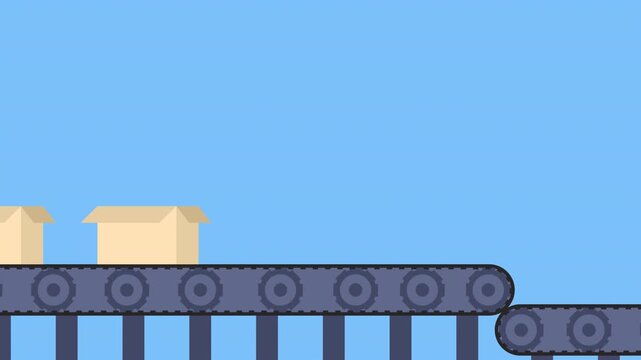 cardboard boxes parcels conveyor automatic line factory production 2d animation video footage