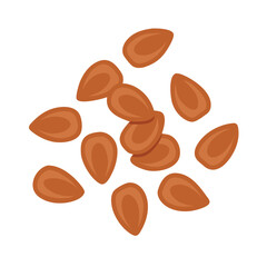 Pile of brown flax seeds against stark white background