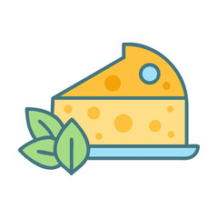 Vector illustration of swiss cheese with basil leaves