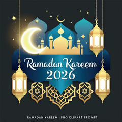 Glowing Crescent Moon Ramadan Kareem 2026 Artwork