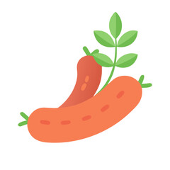 Pair of sausages with leaves isolated on white backdrop