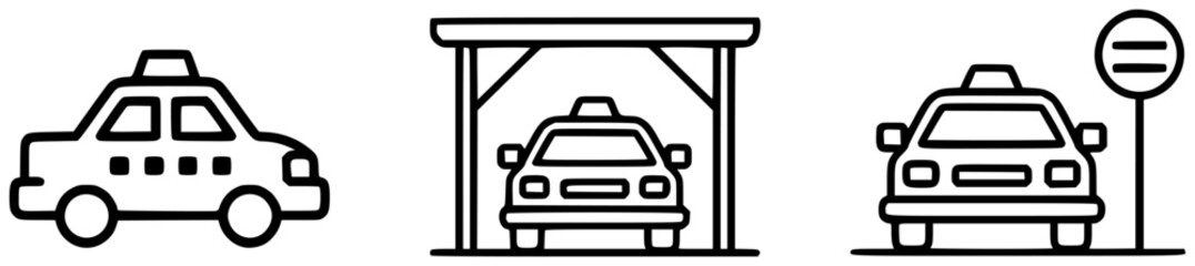 Taxi Icons Car, Shelter, and Bus Stop