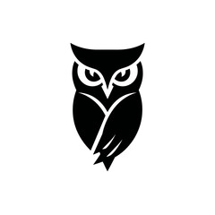 Black and white owl silhouette on white background for commercial use