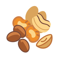 Stylized flat illustration of assorted nuts on white background