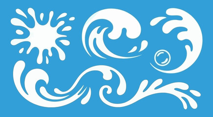 White Liquid Splashes and Waves on a Blue Background