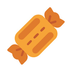 Flat design illustration of a wrapped caramel candy on white
