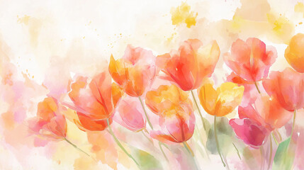 Vibrant pink and orange tulips in soft watercolor bloom © Pzi mr