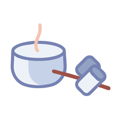 Marshmallow in cocoa with stick on white background