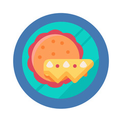 Colorful Flat Design Burger with Cheese on Plate Illustration