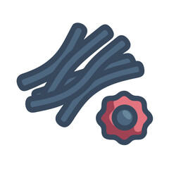 Stylized graphic of cells and strands on white background