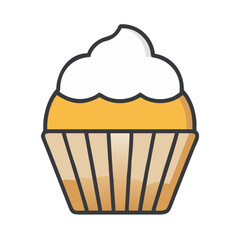 Cute cupcake illustration with cream frosting on white background