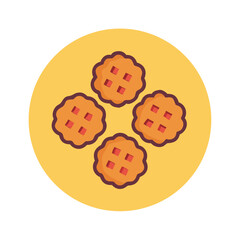 Four cookies on a yellow plate with white background