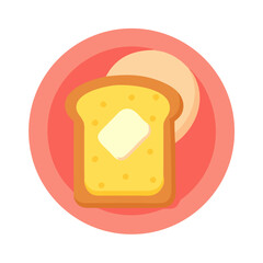 Toast with butter on a plate with a slice of ham