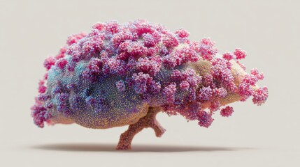 Diseased Liver Illustrated With Detailed Structure Showing Virus Infection in 3D Rendering for Educational Purposes