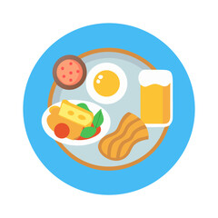 Breakfast platter with beer, flat style vector illustration