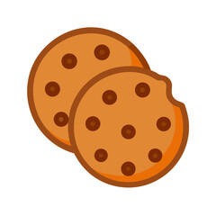 Two chocolate chip cookies on a white background illustration