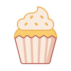 Cartoon cupcake with vanilla frosting on a black backdrop