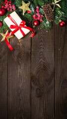 Xmas Background with Merry Christmas Ornament Elements | Holiday Card Template, Green Pine Tree, Glitter Gold Design, Winter Season Celebration Graphic for New Year