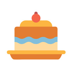 Flat vector illustration of a layered cake with cherry
