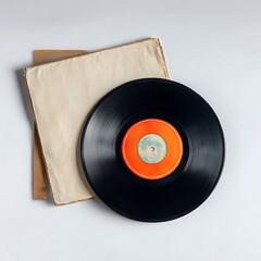 Fototapeta premium Vintage vinyl record with orange label and cardboard sleeve
